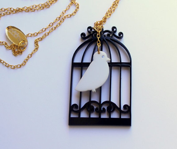 Birdcage Necklace,plexiglass Jewelry,lasercut Acrylic,gifts Under 25