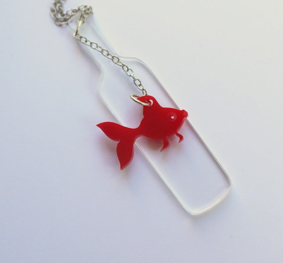 Drunk Fish Necklace,plexiglass Jewelry,lasercut Acrylic,giftsunder 25